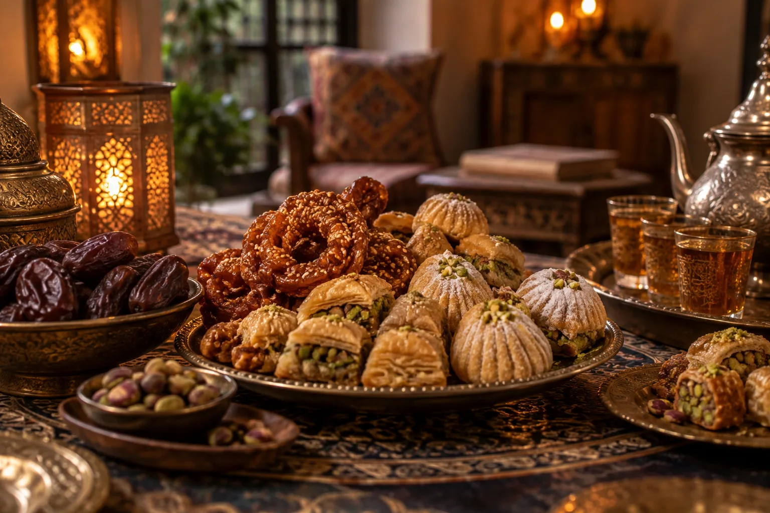Dates Arabic coffee honey and a handwritten Ramadan 2027 preparation list at home