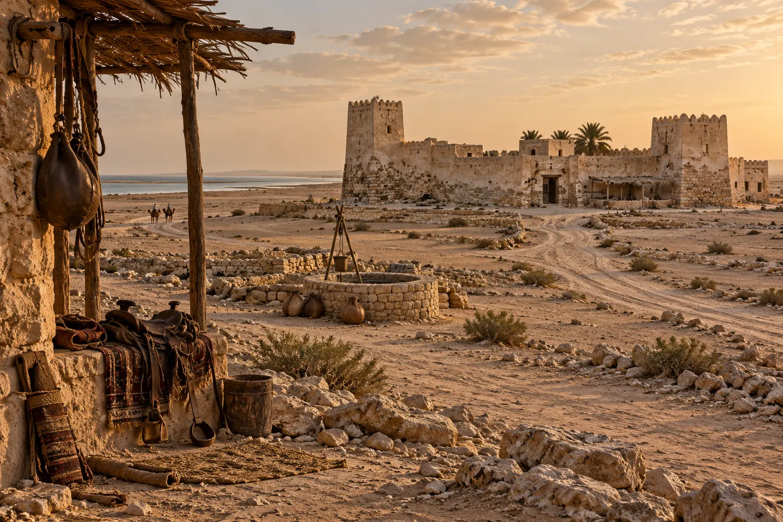 Al Wajbah fort and surrounding Qatari desert landscape evoking the terrain of the 1893 confrontation